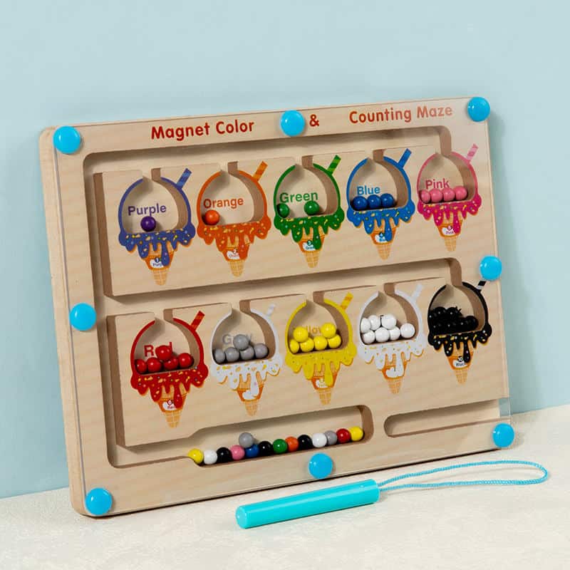Magnetic color sorting & counting maze wooden board 3+