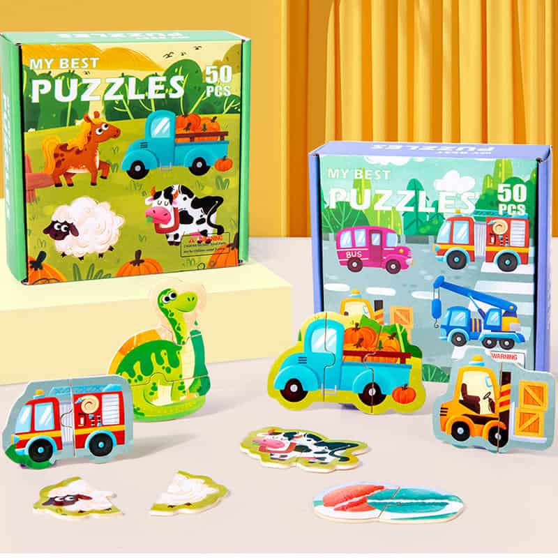2 PCS Puzzle Set (50 PCS in one set) Animals, Fruits, Vehicles Etc