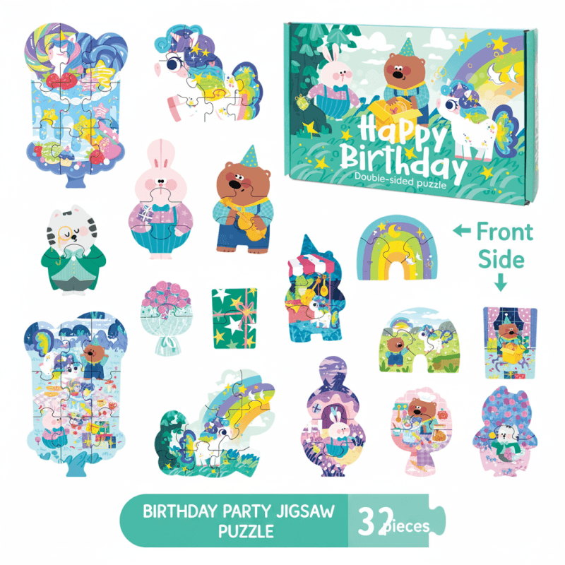 double sided birthday party jigsaw puzzle set 32 pcs with storage bag tiny labs