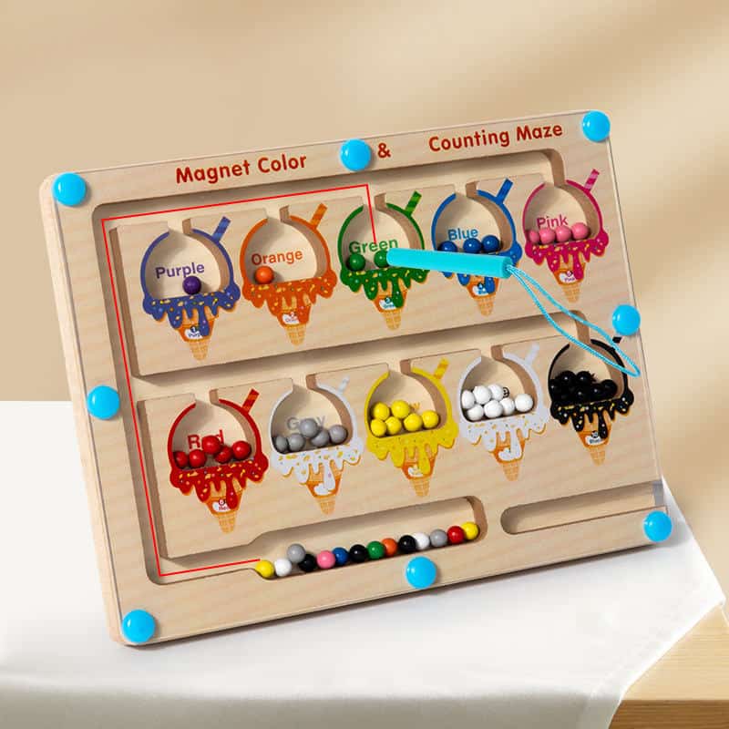Magnetic color sorting & counting maze wooden board 3+