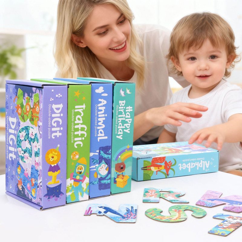 Double-Sided Jigsaw Puzzle Set with Storage Bag 3+