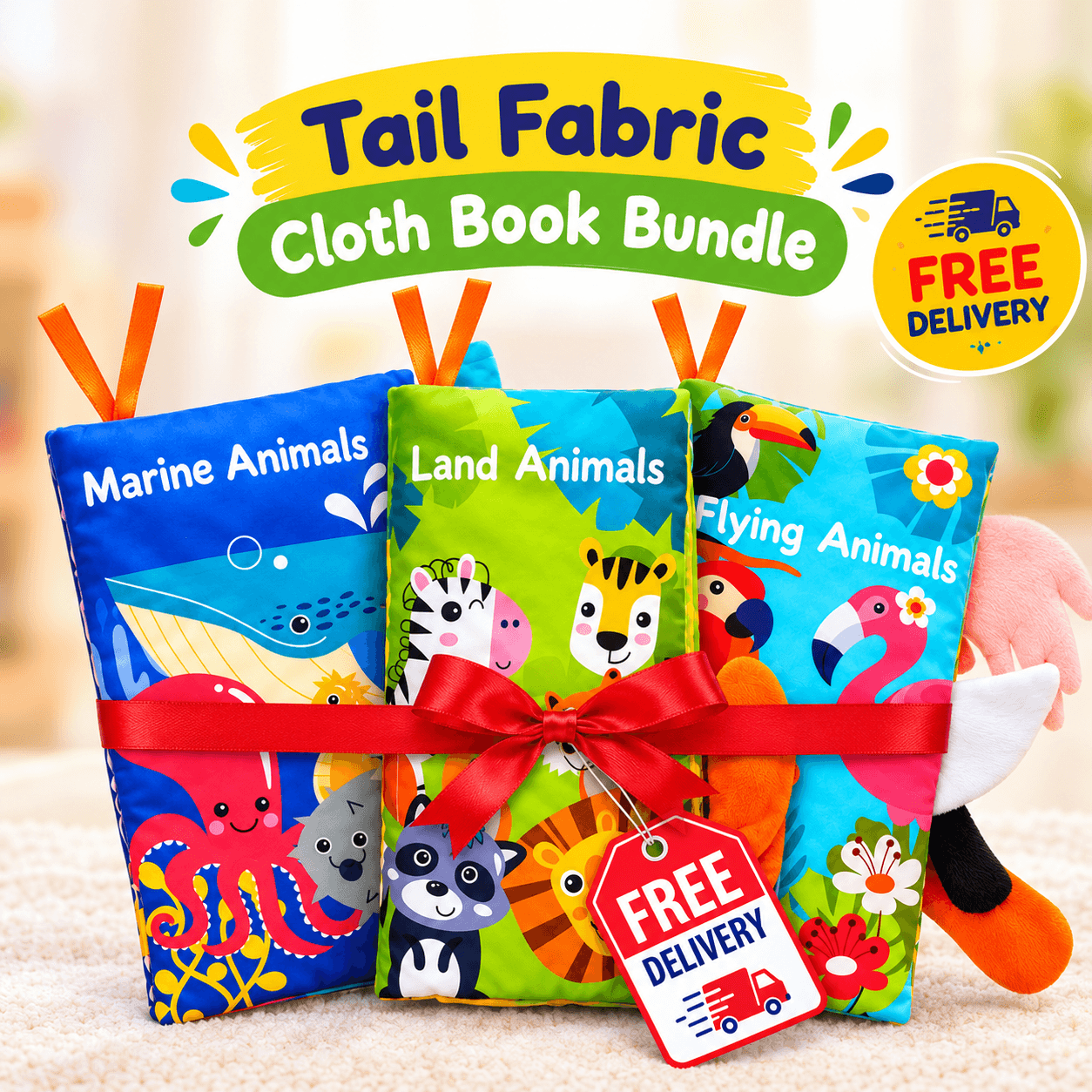 FREE DELIVERY For All 3 Themes Tail Fabric Touch & Feel Cloth Book