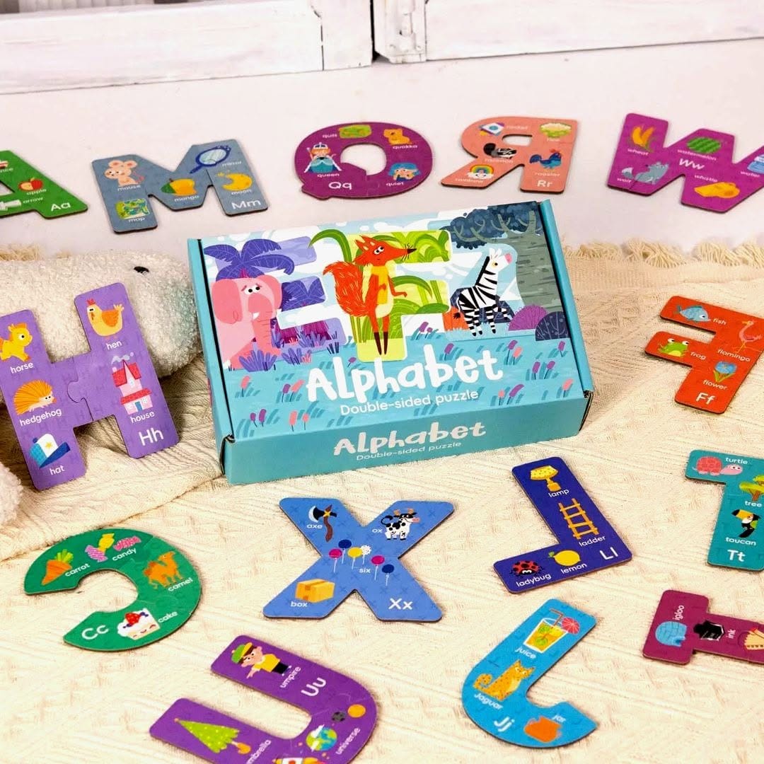 Double-Sided Alphabet (A–Z) Jigsaw Puzzle Set with Storage Bag 3+