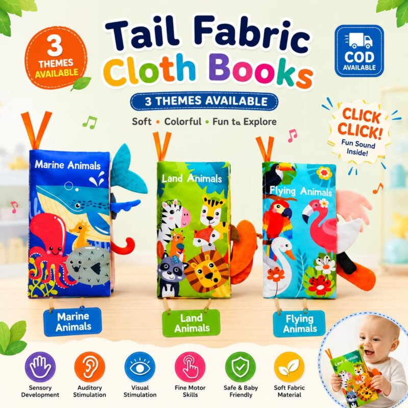 Animal Tail Fabric Cloth Book for Toddlers