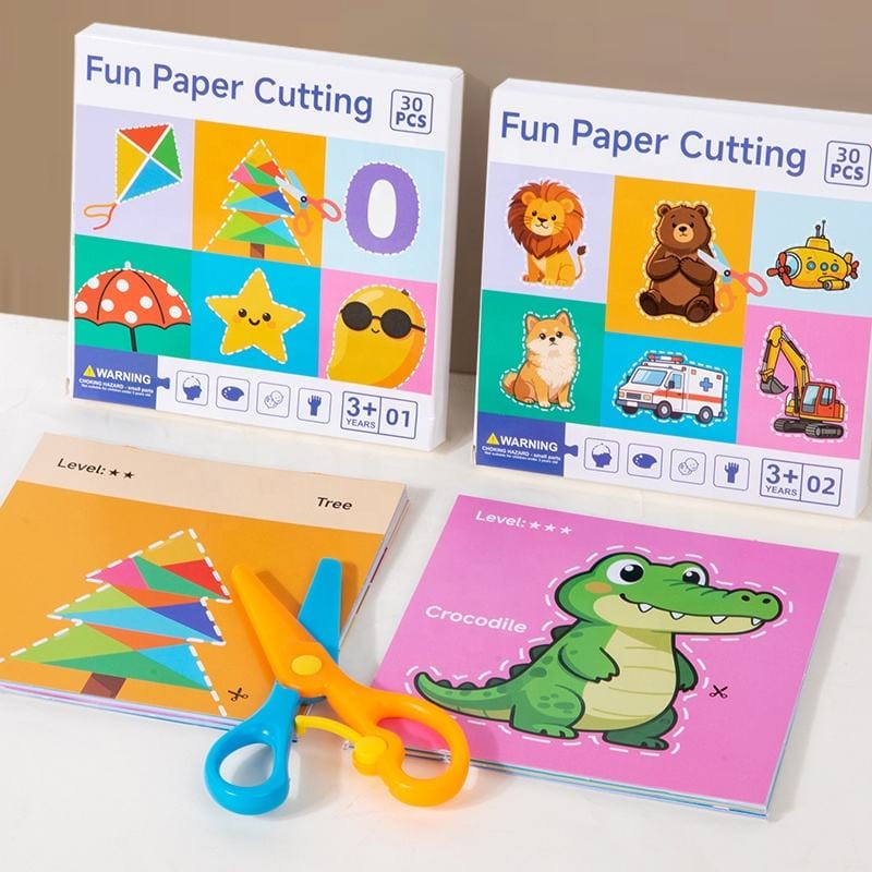 Fun Paper Cutting Activity Set for Toddlers β 30 Pcs Leveled Scissor Skills Craft Kit with Safety Scissors (Ages 3+)