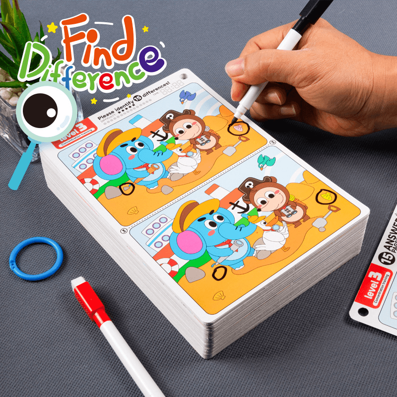 Reusable Find the Difference Busy Book with Dry Erase Pens (Ages 3+)