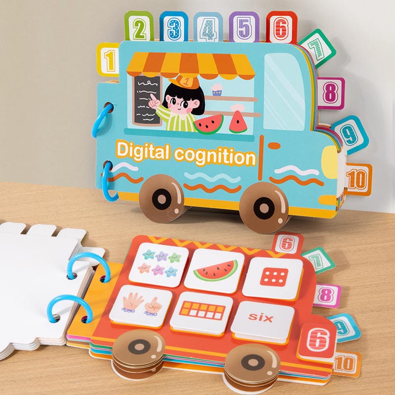 Number Classification & Counting Bus Busy Book Montessori – Interactive Toddler Early Learning Toy (Ages 3+)