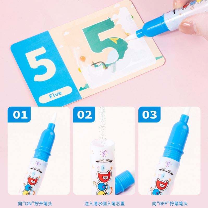 Magic Water Painting Flash Cards Set with Water Pen & Stickers – 36 Pcs Alphabet & Number Reusable Toddler Activity - Image 6