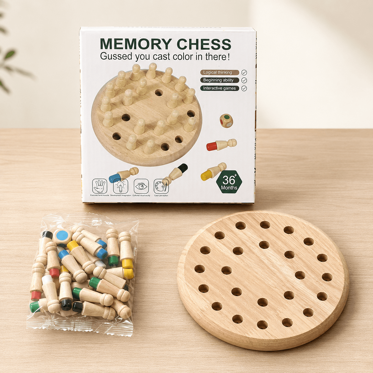 Wooden Memory Chess Board Game for Kids | Color Matching & Brain Teaser Toy - Image 4