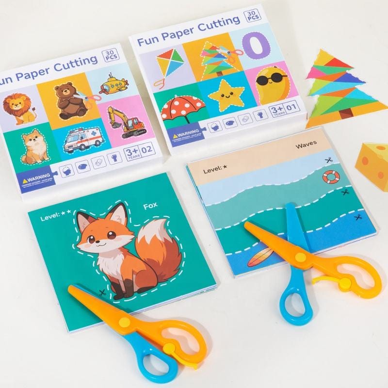 Fun Paper Cutting Activity Set for Toddlers – 30 Pcs Leveled Scissor Skills Craft Kit with Safety Scissors (Ages 3+) - Image 3