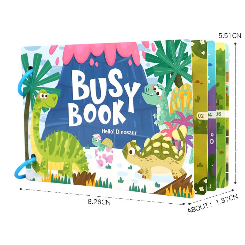 Dinosaur & Fruit Busy Book for Toddlers | Animals & Vehicles Reusable 2+