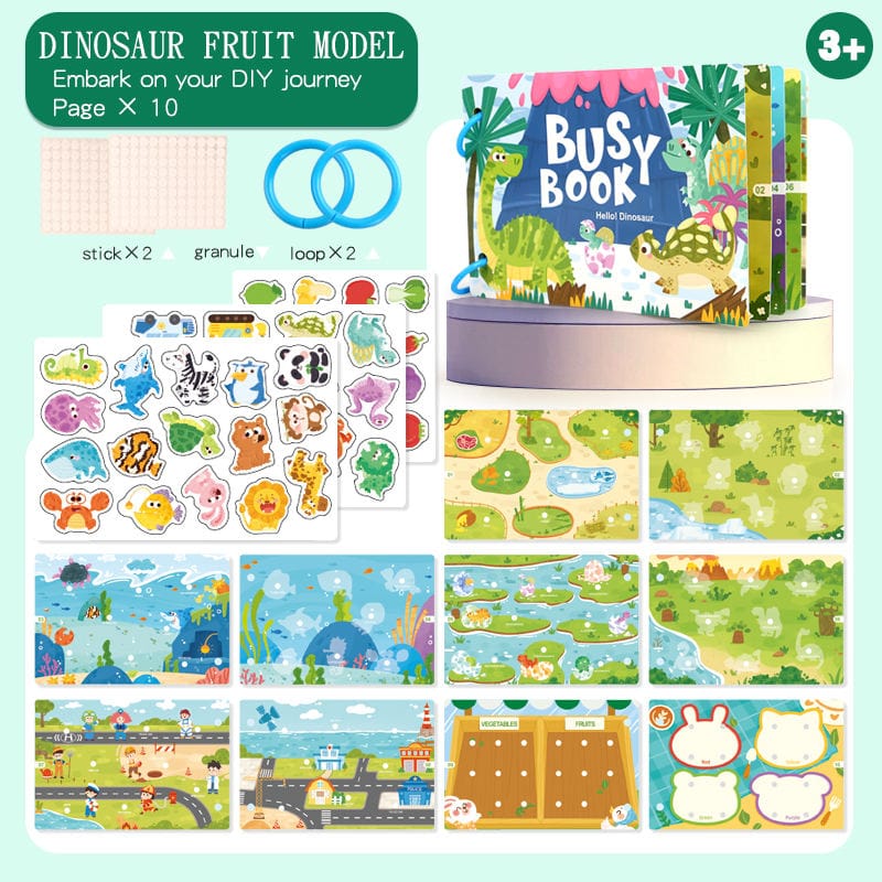 Dinosaur & Fruit Busy Book for Toddlers | Animals & Vehicles Reusable 2+ - Image 3