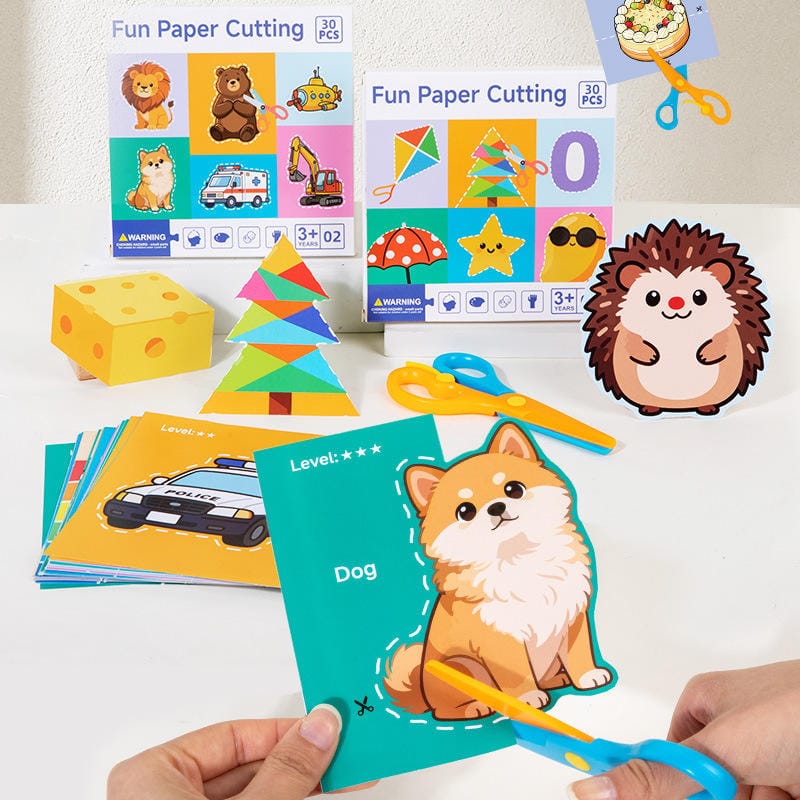 Fun Paper Cutting Activity Set for Toddlers β 30 Pcs Leveled Scissor Skills Craft Kit with Safety Scissors (Ages 3+)