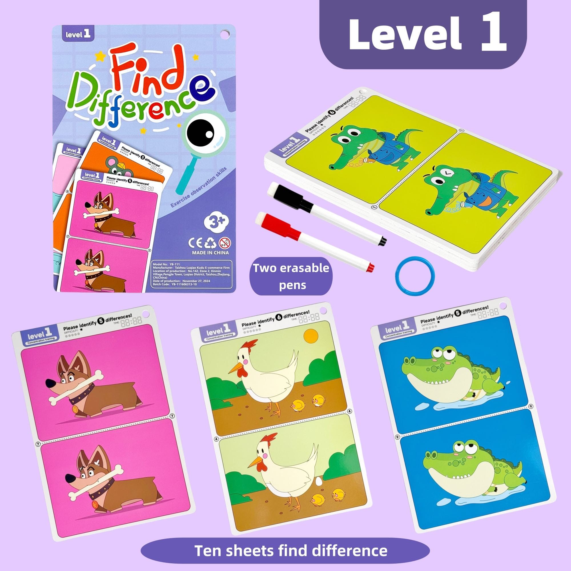 Reusable Find the Difference Busy Book with Dry Erase Pens (Ages 3+)