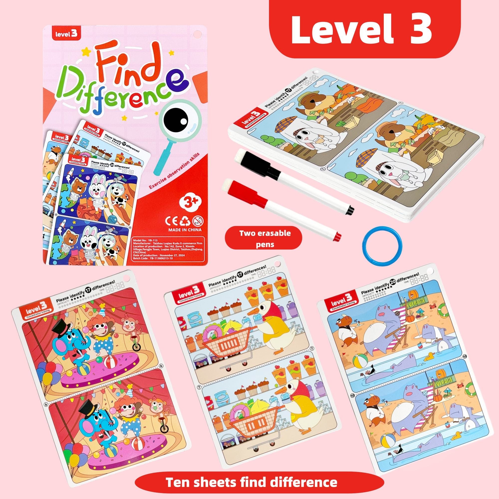 Reusable Find the Difference Busy Book with Dry Erase Pens (Ages 3+) - Image 4