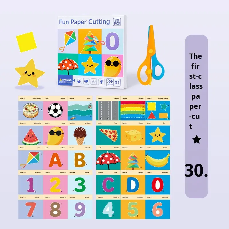Fun Paper Cutting Activity Set for Toddlers – 30 Pcs Leveled Scissor Skills Craft Kit with Safety Scissors (Ages 3+) - Image 7