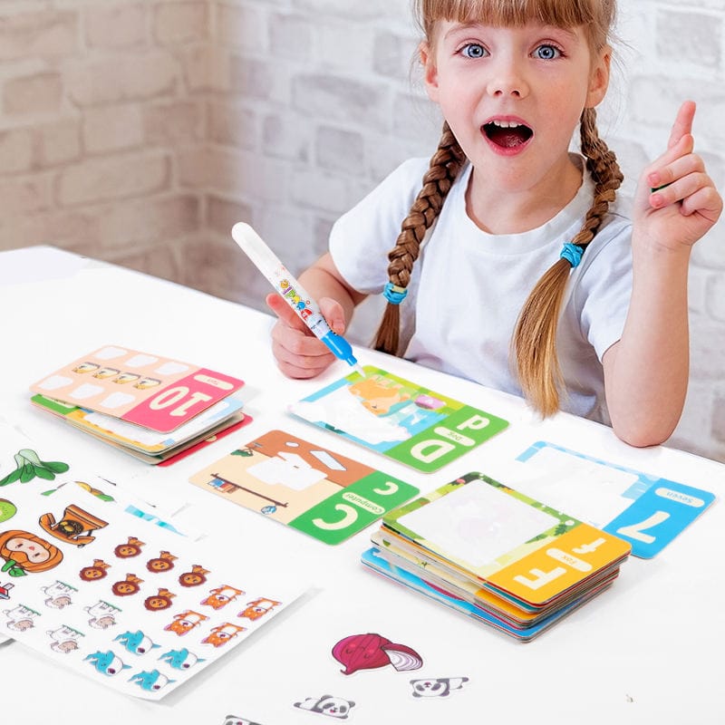 Magic Water Painting Flash Cards Set with Water Pen & Stickers – 36 Pcs Alphabet & Number Reusable Toddler Activity - Image 8