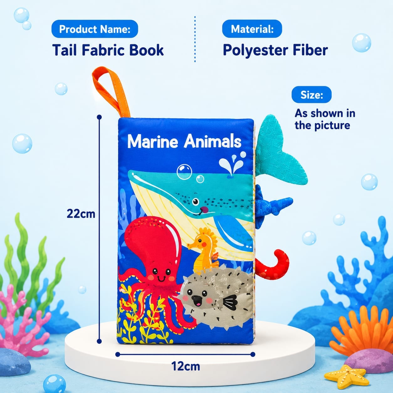 Marine Animal Tail Fabric Touch & Feel Cloth Book for Toddlers