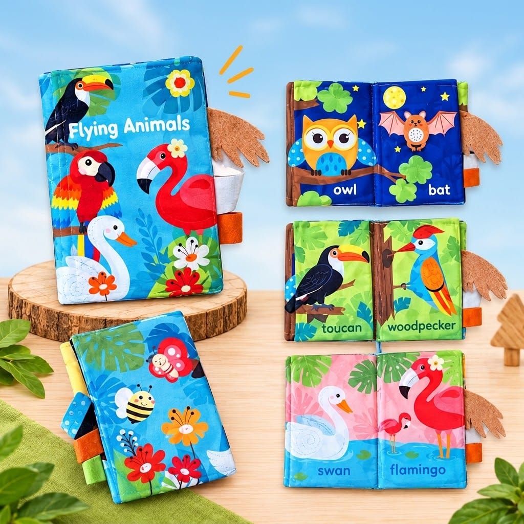Flying Animal Tail Fabric Touch & Feel Cloth Book for Toddlers