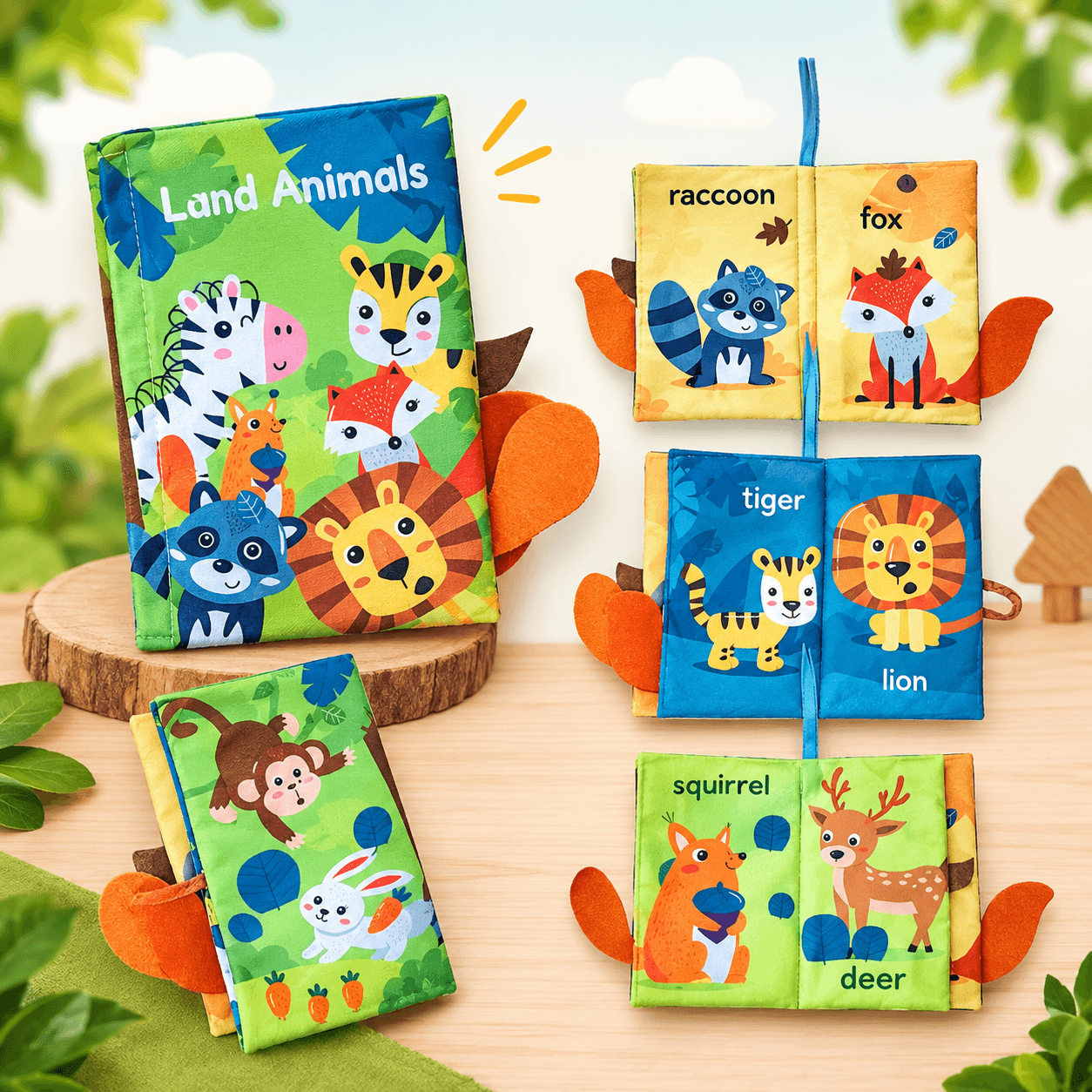 Land Animal Tail Fabric Touch & Feel Cloth Book for Toddlers