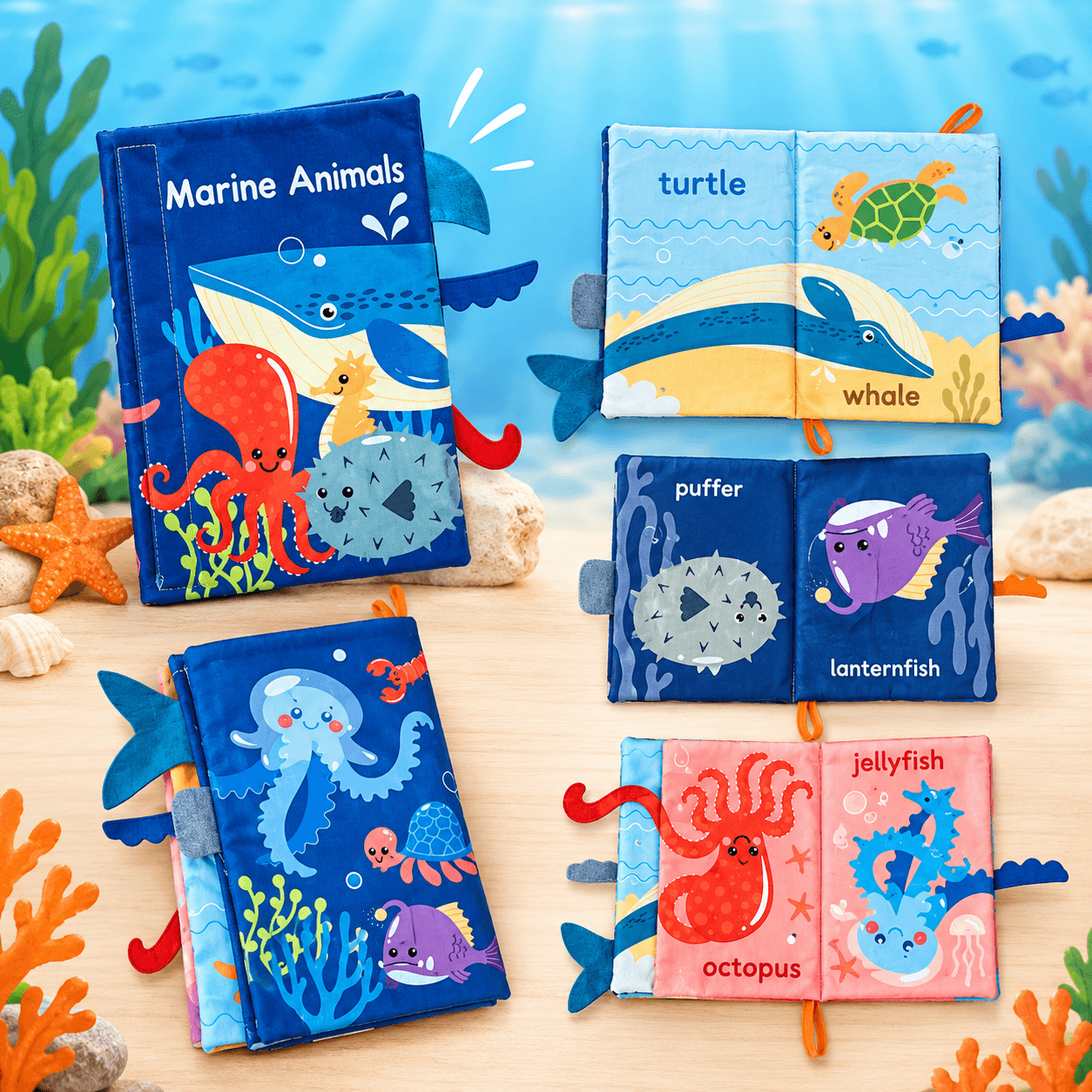 Marine Animal Tail Fabric Touch & Feel Cloth Book for Toddlers