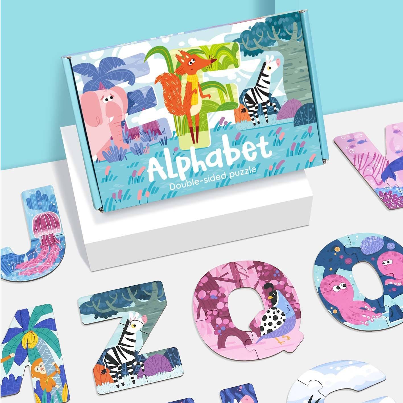 Double-Sided Alphabet (A–Z) Jigsaw Puzzle Set with Storage Bag 3+