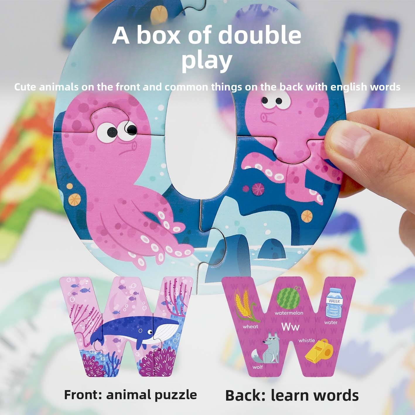 Double-Sided Alphabet (A–Z) Jigsaw Puzzle Set with Storage Bag 3+ - Image 3
